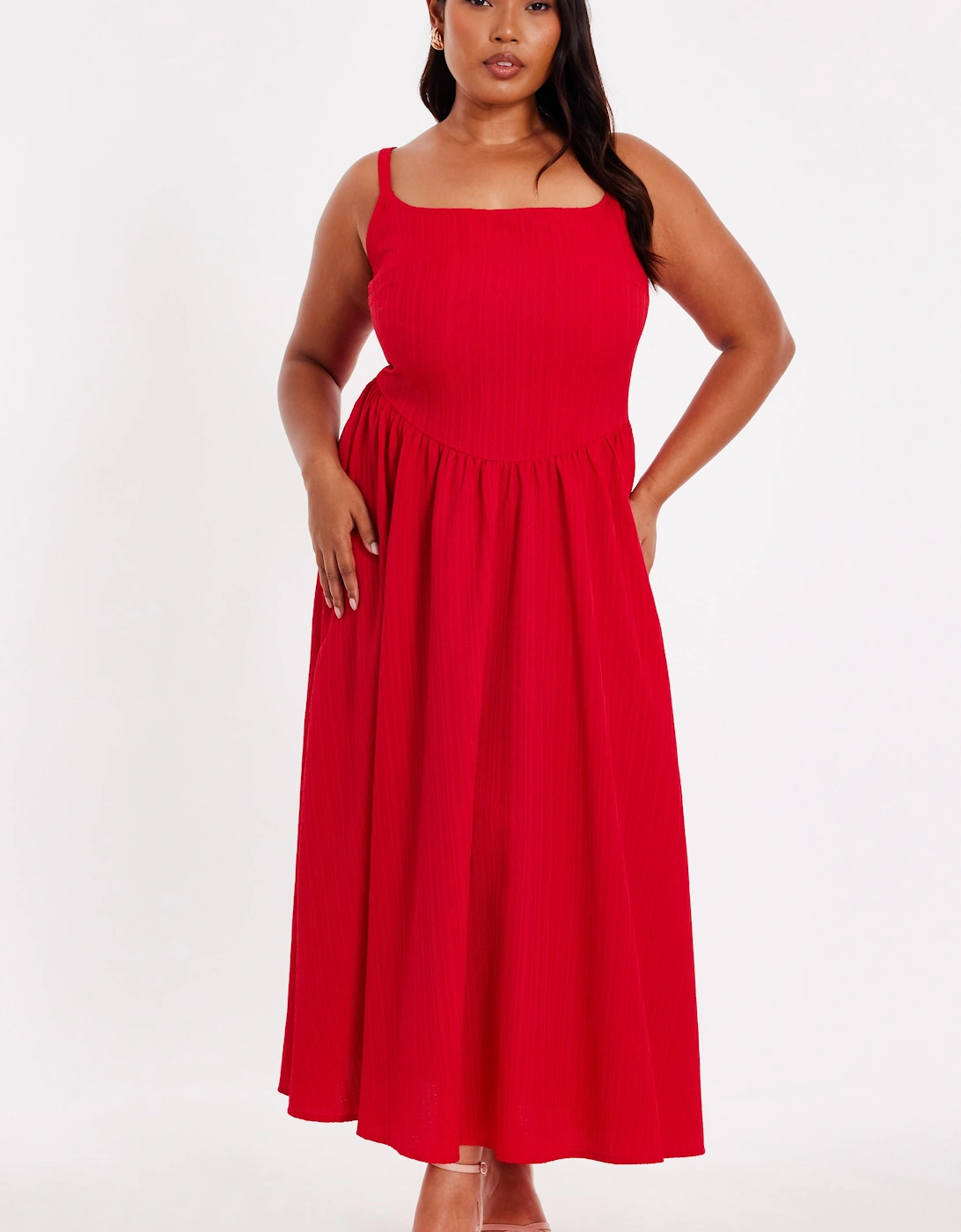 Red Curve Drop Waist Midaxi Dress, 2 of 1