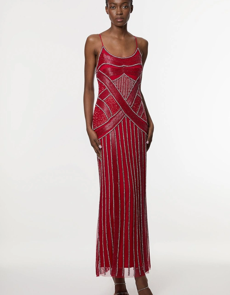 Crystal Beaded Strappy Woven Maxi Dress