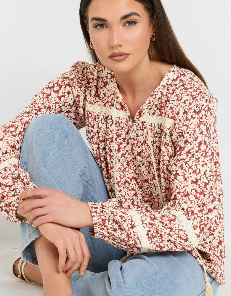 Tall Ditsy Floral Tassel Blouse