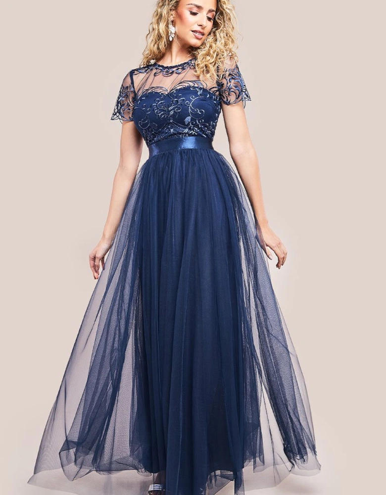 Embroidered Mesh Maxi Dress