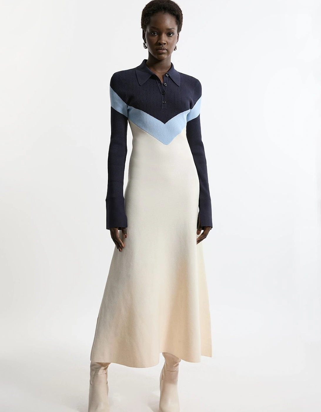 Viscose Blend Rib Knit Polo Top Maxi Dress, 2 of 1