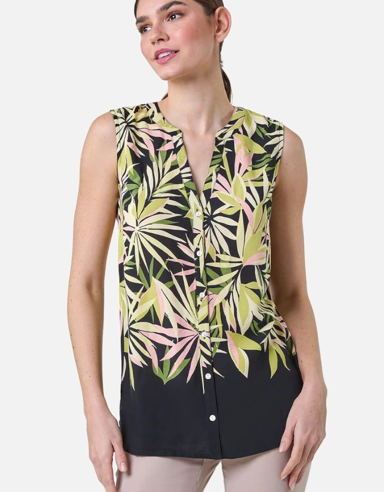 Sleeveless Leaf Print Blouse