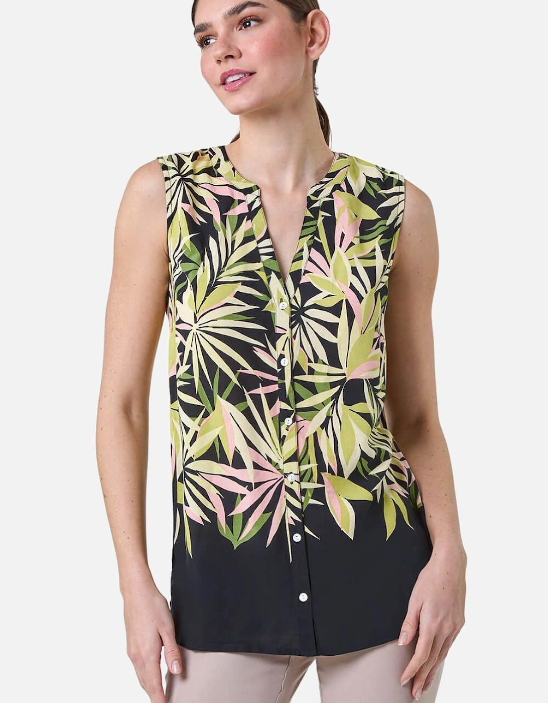 Sleeveless Leaf Print Blouse, 2 of 1