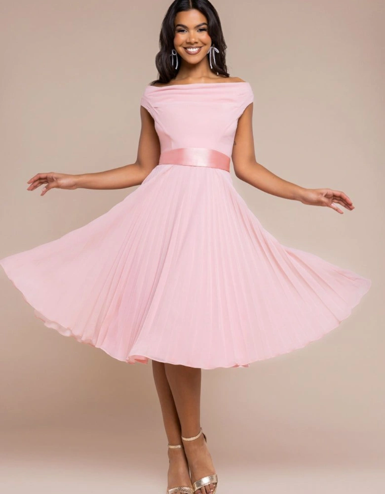 Cowl Neck Pleated A Line Chiffon Midi Dress
