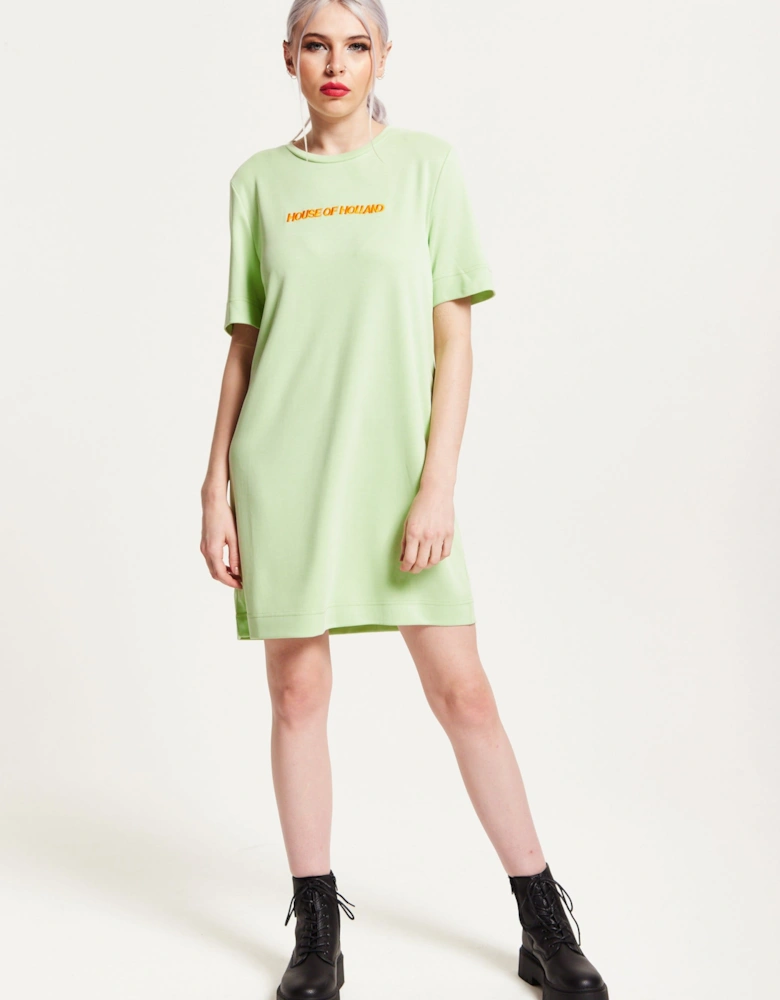 Sage Tencel T-Shirt Dress With Logo Embroidery
