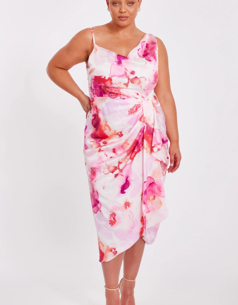 Pale Pink Curve Floral Print Midi Dress