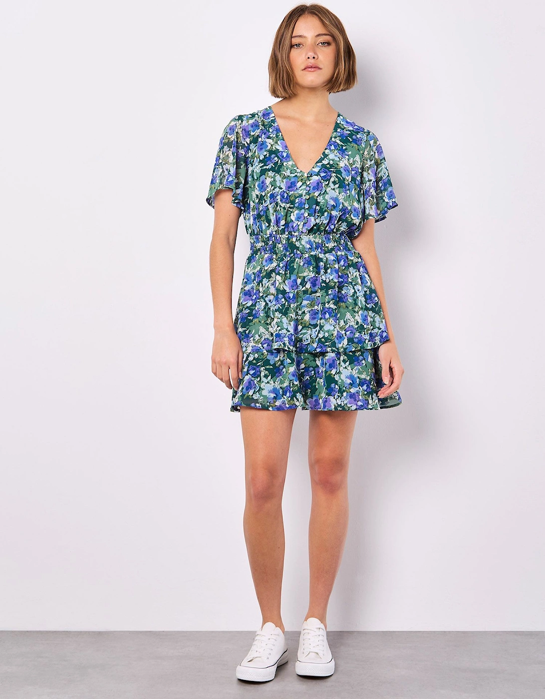 Watercolour Floral Chiffon Mini Dress, 2 of 1