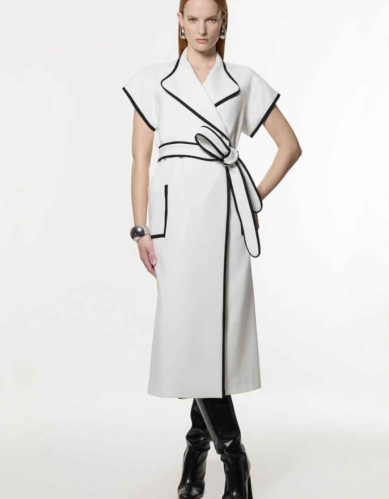 Compact Stretch Belted Tailored Tipped Midi Dress