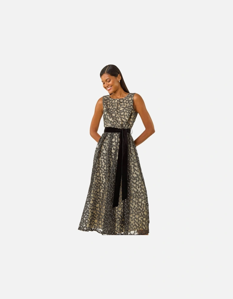 Lace Overlay Bow Detail Midi Dress