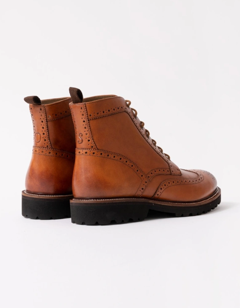 Milbrook Mens Antiqued Leather Brogue Boots - Tan