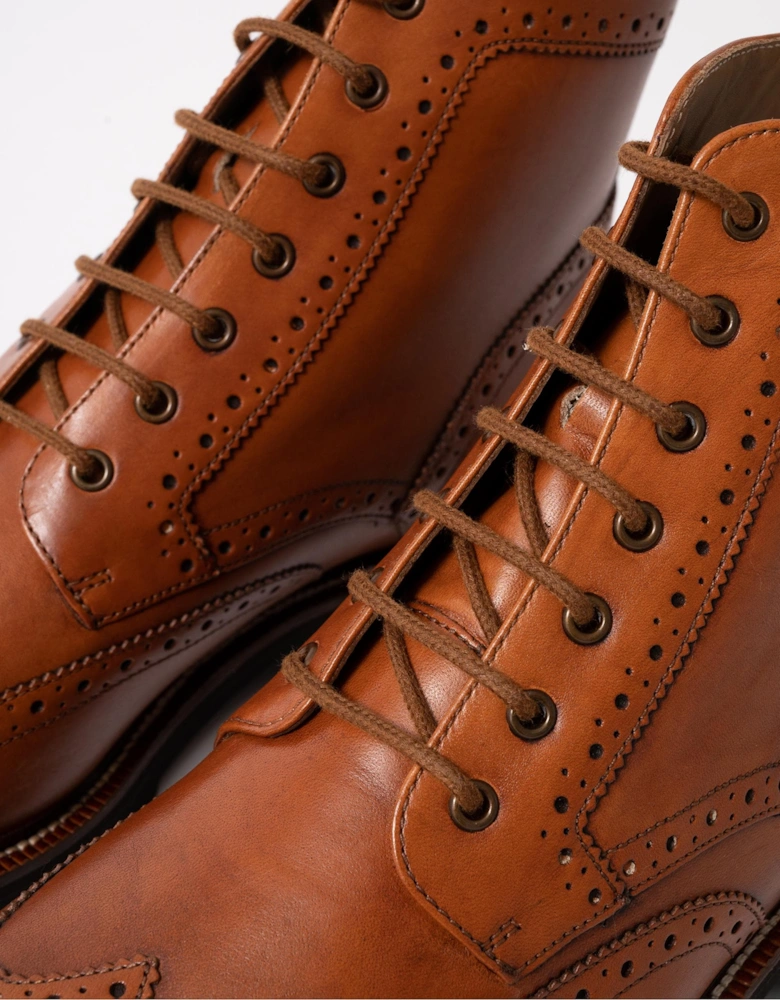 Milbrook Mens Antiqued Leather Brogue Boots - Tan