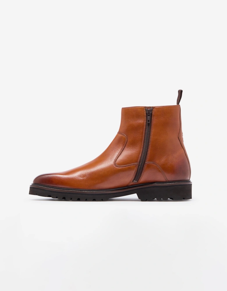 Swanley Mens Milled Calf Leather Zip Boots - Tan