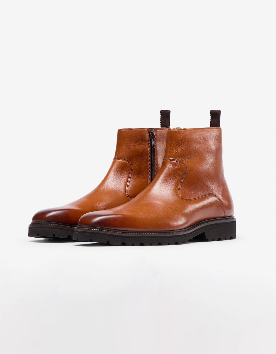 Swanley Mens Milled Calf Leather Zip Boots - Tan