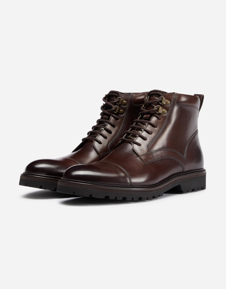 Runcorn Mens Antiqued Calf Leather Brogue Boots -  Brown