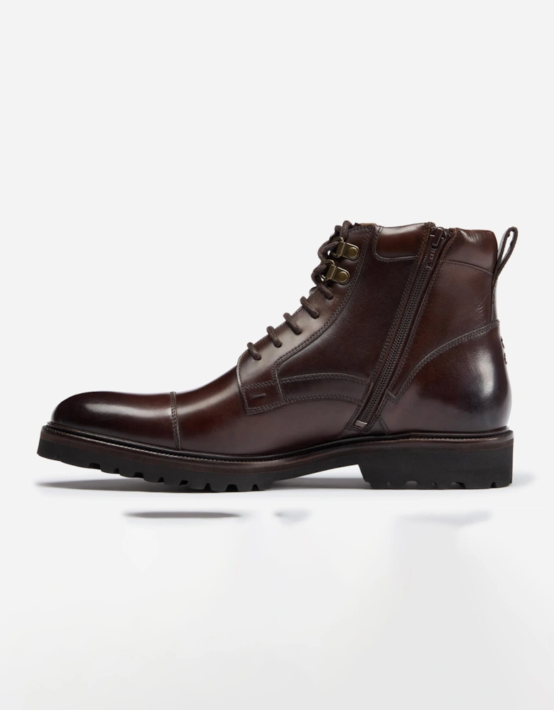 Runcorn Mens Antiqued Calf Leather Brogue Boots -  Brown