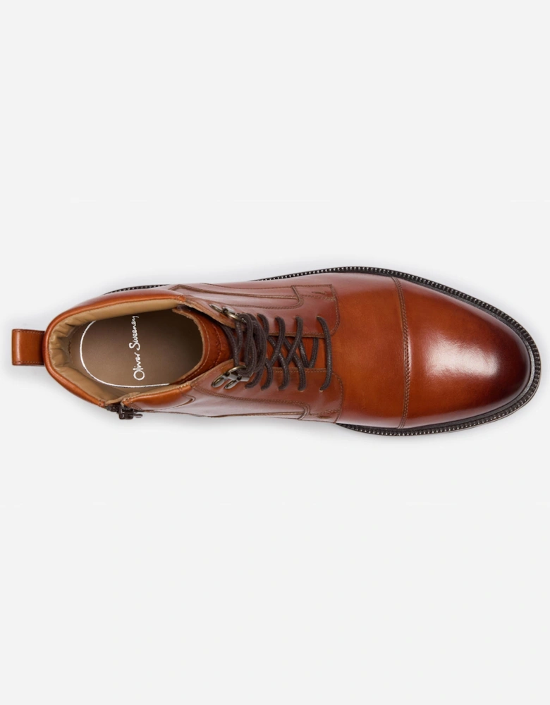 Runcorn Mens Antiqued Calf Leather Brogue Boots - Tan