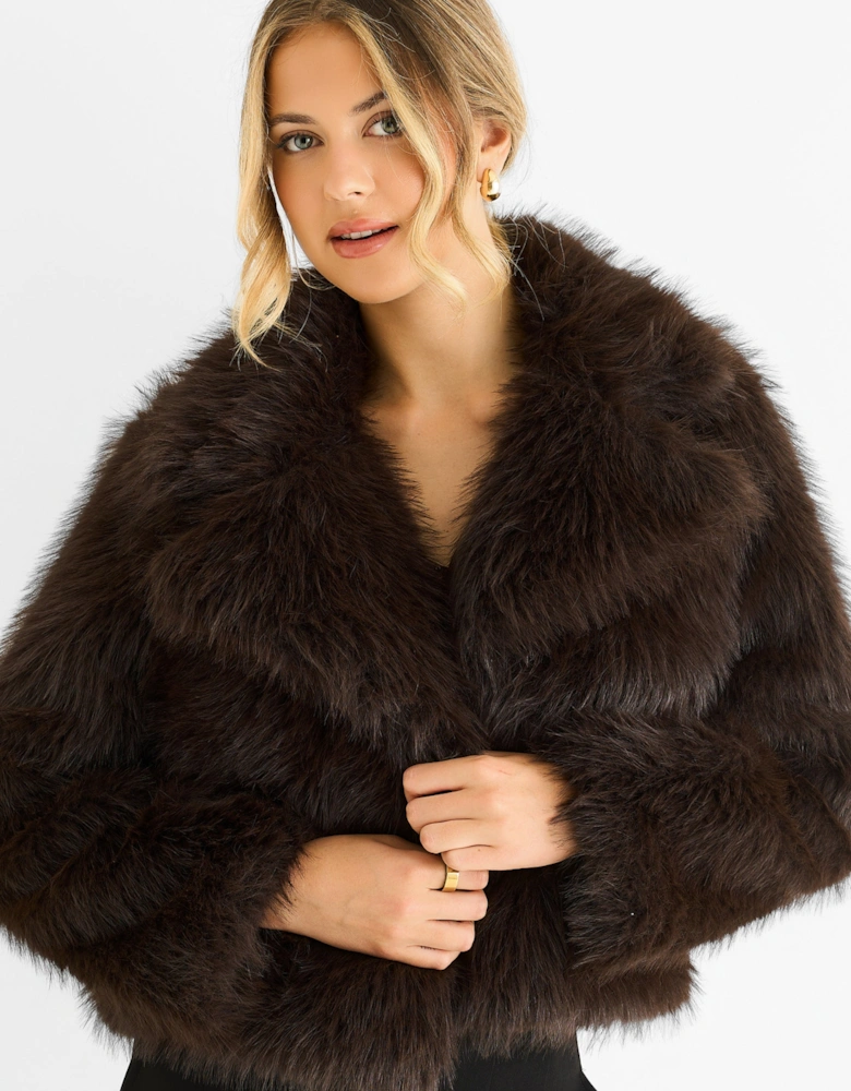 Chocolate Faux fur lapel Short jacket