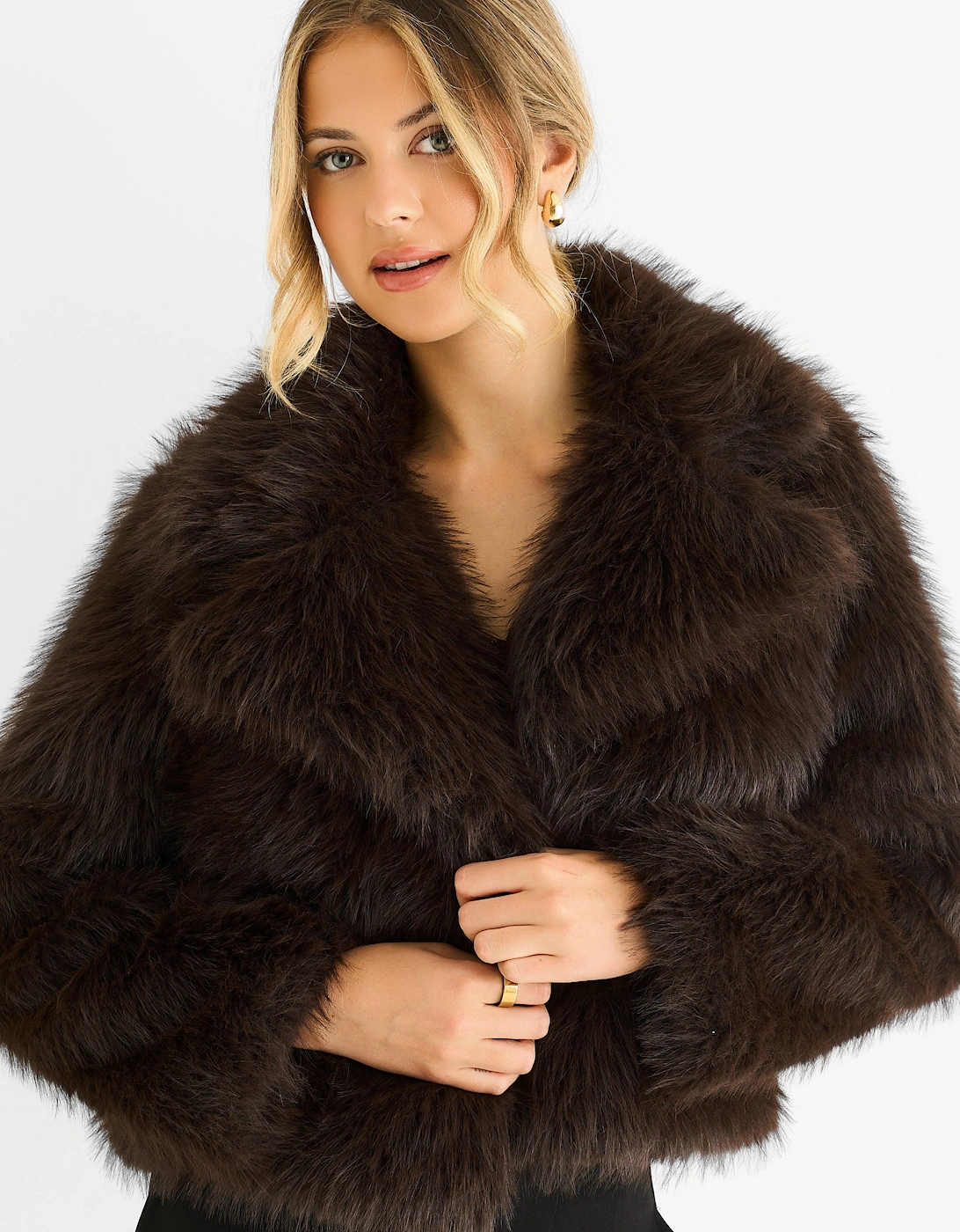 Chocolate Faux fur lapel Short jacket, 5 of 4