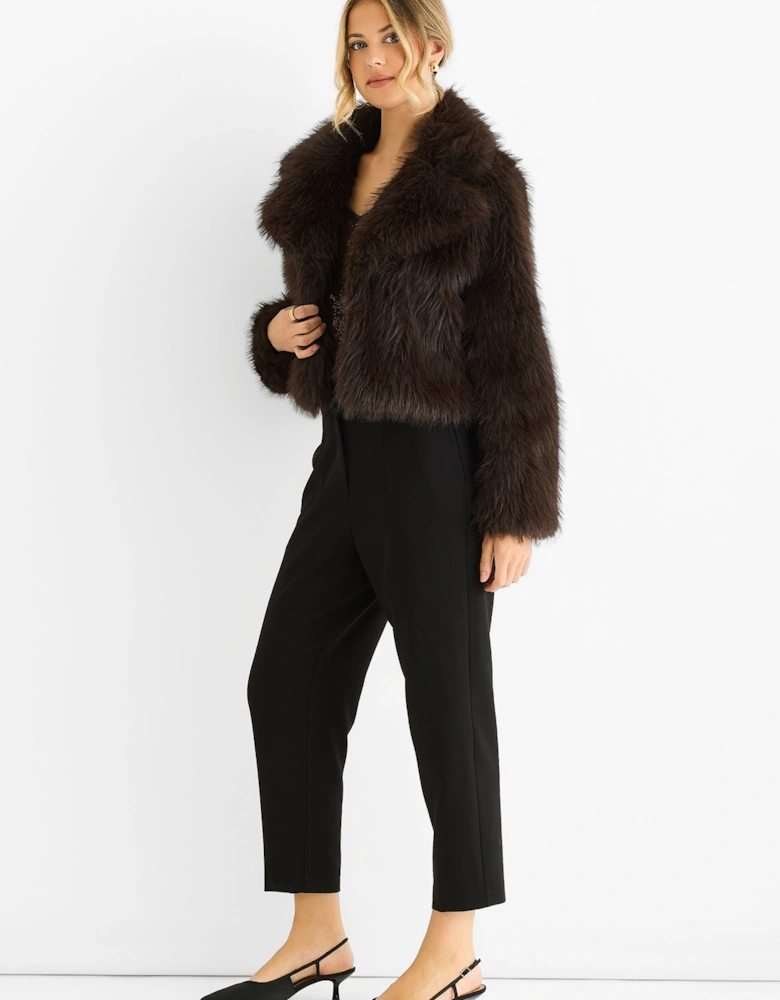 Chocolate Faux fur lapel Short jacket