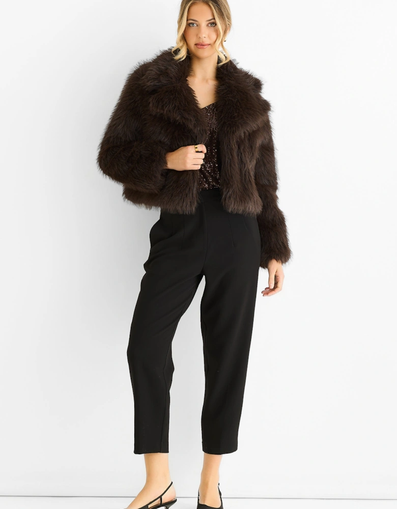 Chocolate Faux fur lapel Short jacket