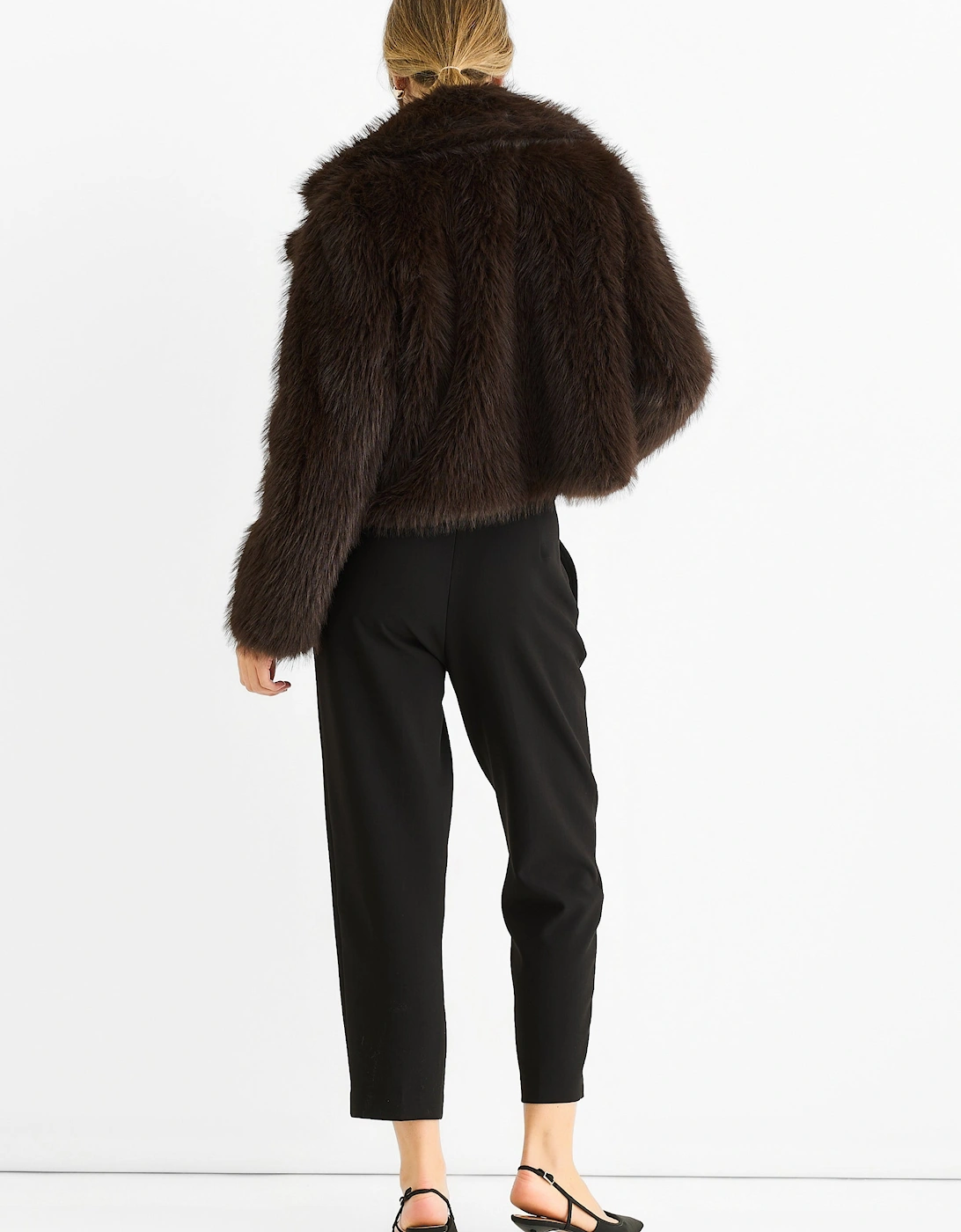 Chocolate Faux fur lapel Short jacket