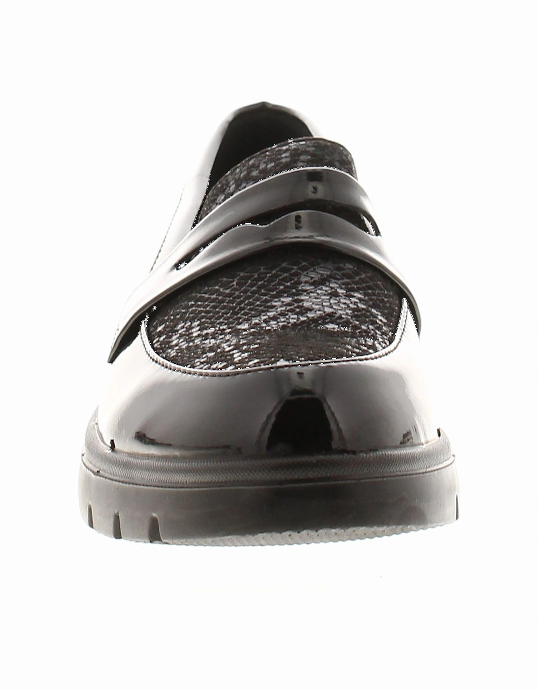 Womens Loafer Shoes Work School Slant Slip On black patent UK Size
