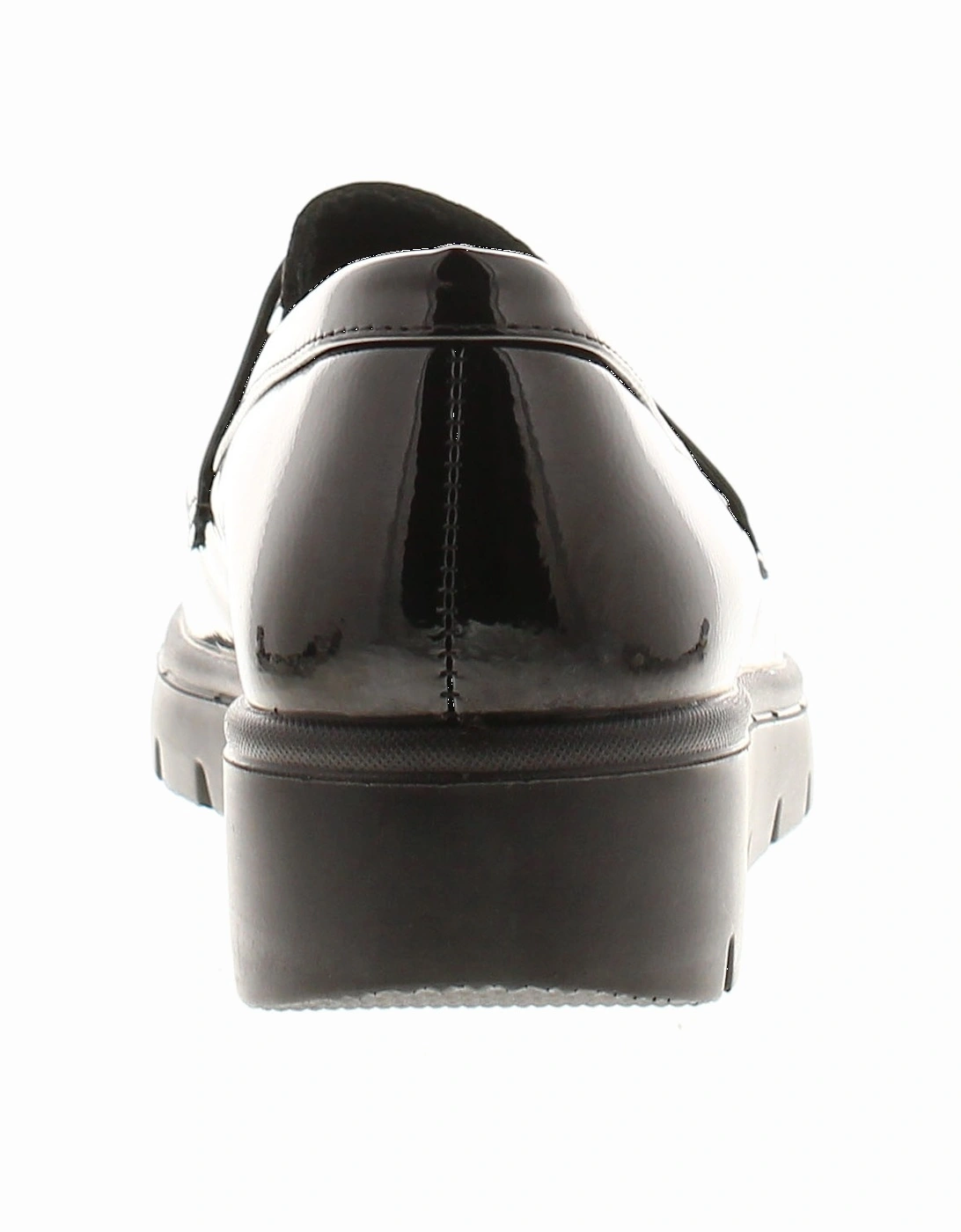 Womens Loafer Shoes Work School Slant Slip On black patent UK Size