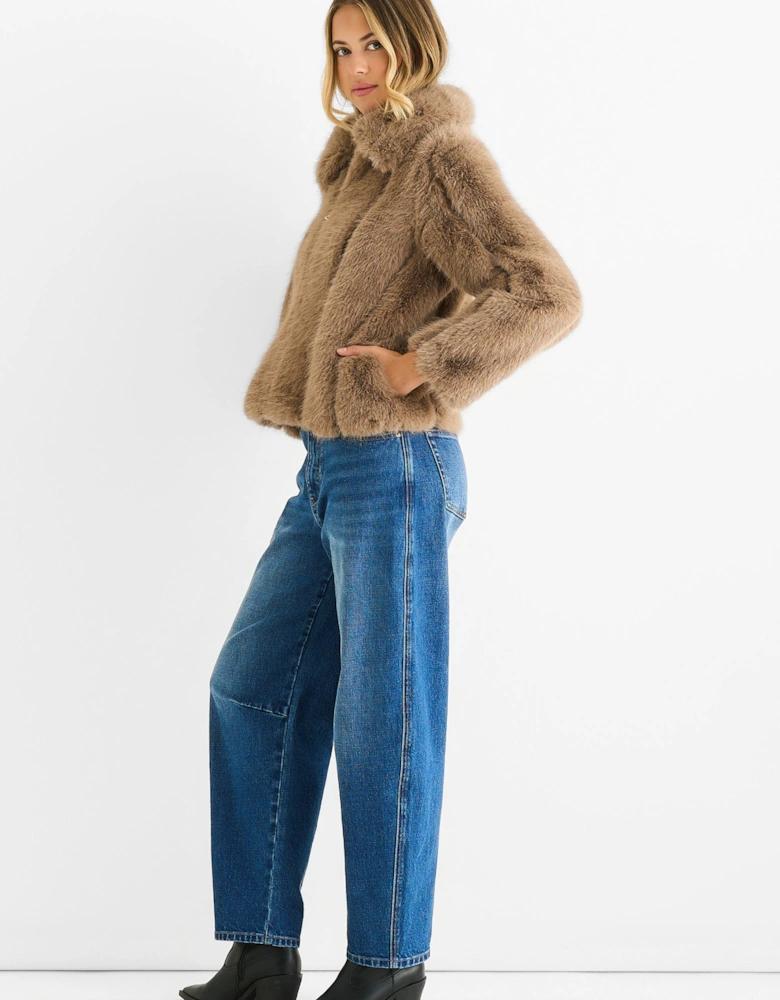 Stone Zip Front Faux Fur Short Jacket