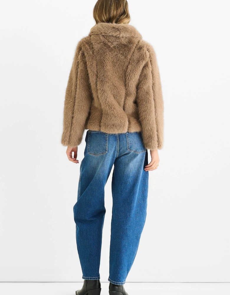 Stone Zip Front Faux Fur Short Jacket