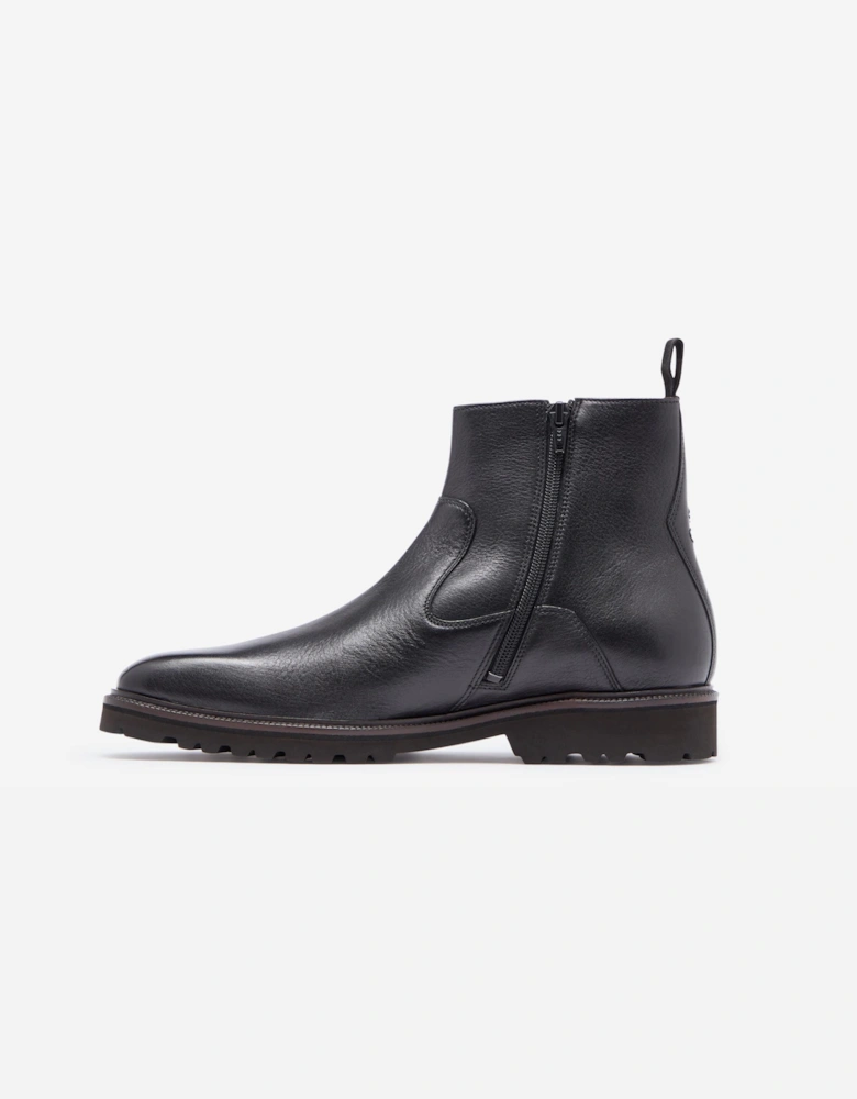 Swanley Mens Milled Calf Leather Zip Boots - Black