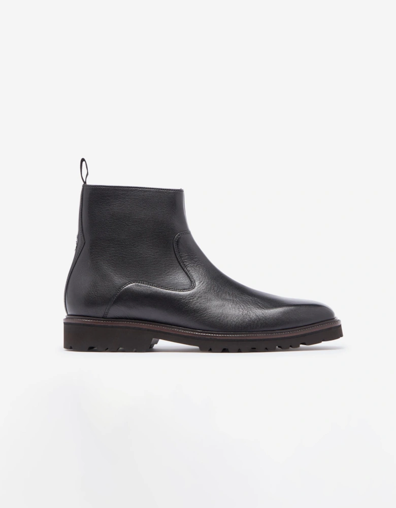 Swanley Mens Milled Calf Leather Zip Boots - Black