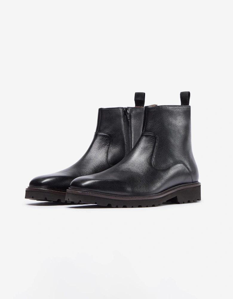 Swanley Mens Milled Calf Leather Zip Boots - Black