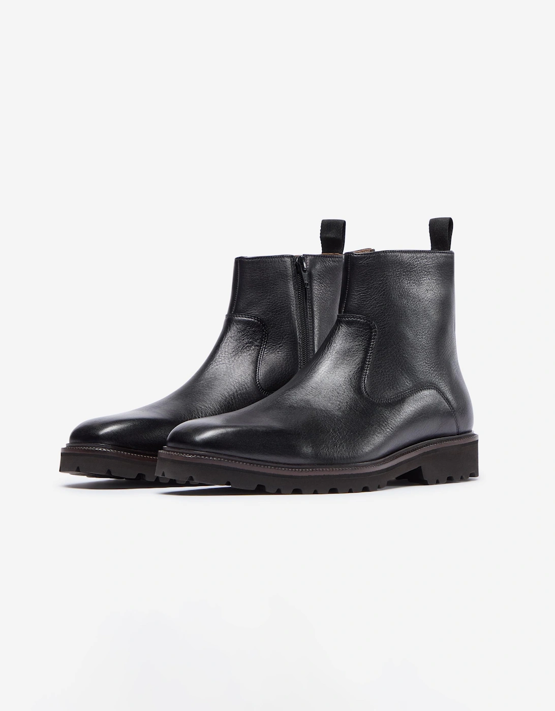 Swanley Mens Milled Calf Leather Zip Boots - Black