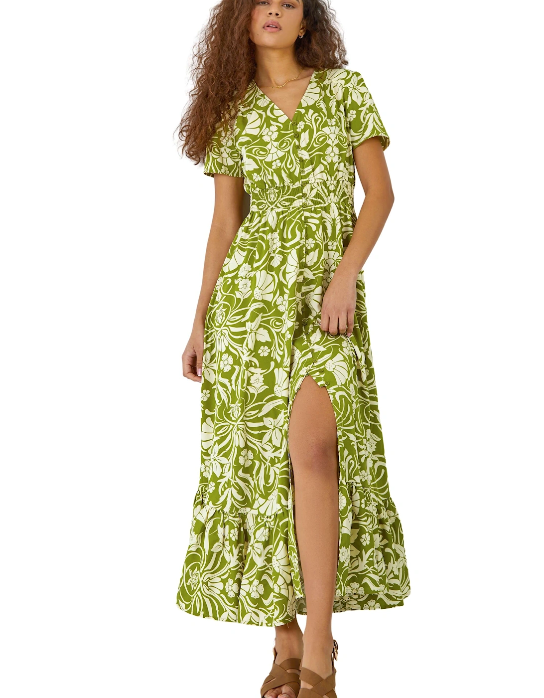 Floral Print Button Detail Maxi Dress, 2 of 1