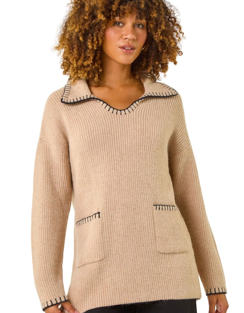 Blanket Stitch Collared Jumper
