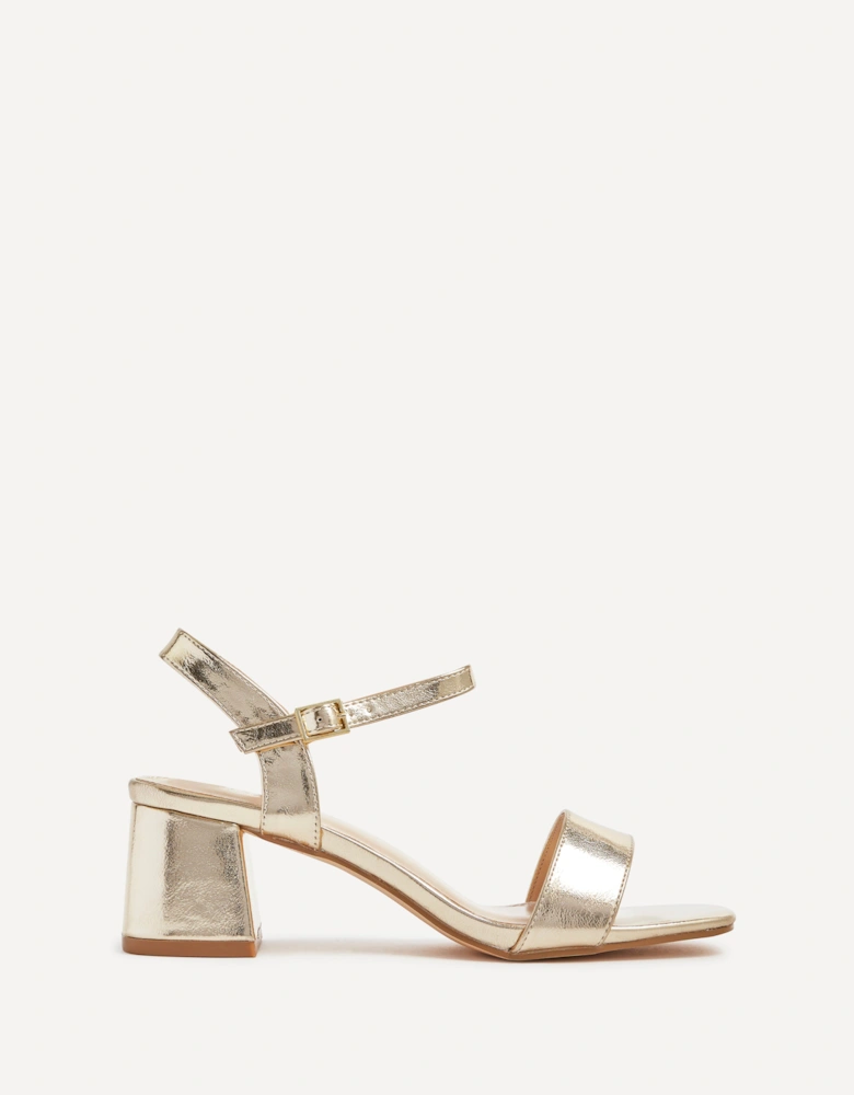 Darcie Gold Faux Leather Low Chunky Block Heeled Sandal