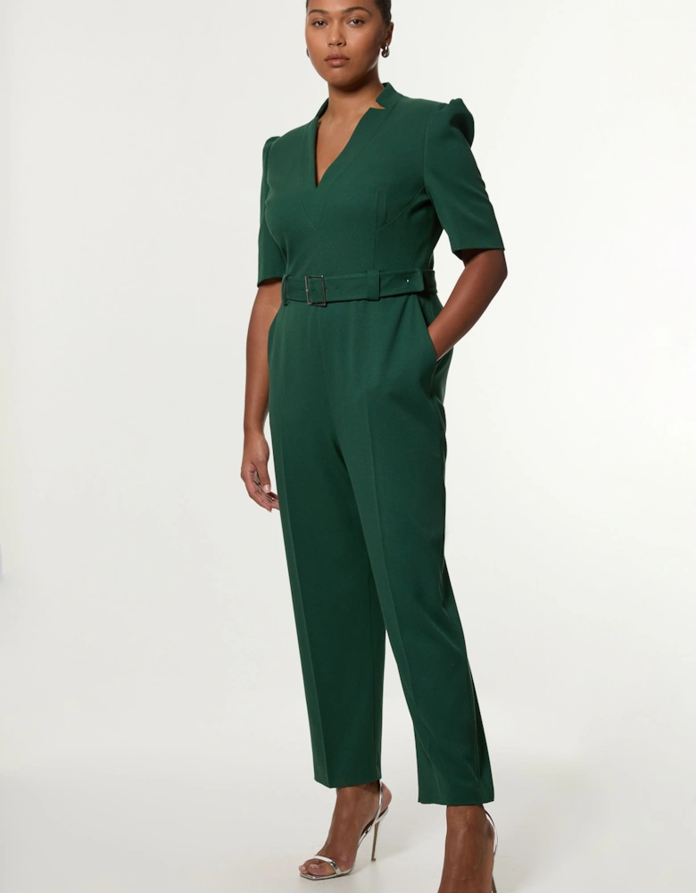 Plus Size Structured Crepe Forever Belted Jumpsuit