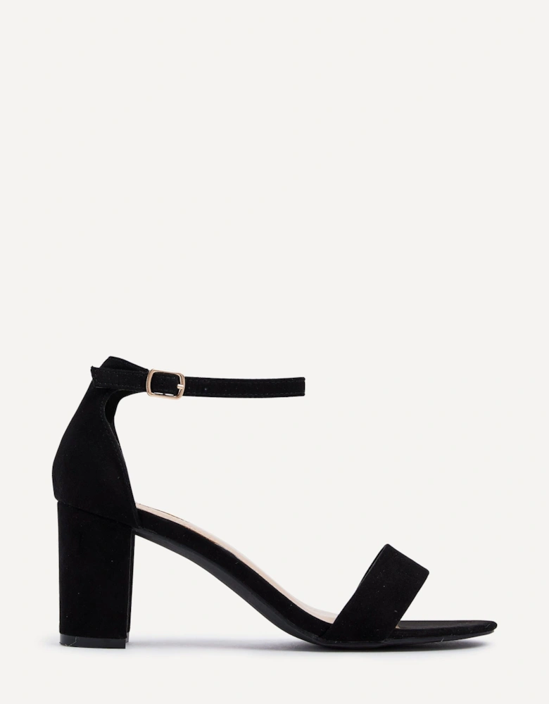 Frankie Black Faux Suede Barely There Closed Back Block Heeled Sandal
