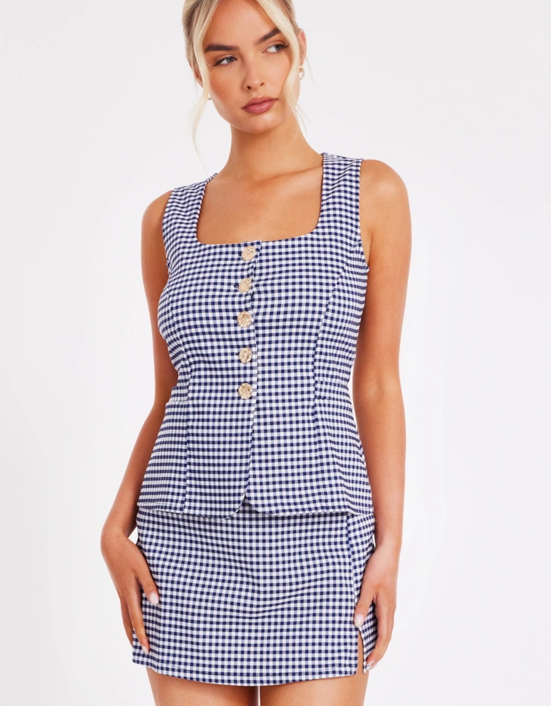 Navy Gingham Wrap Skort