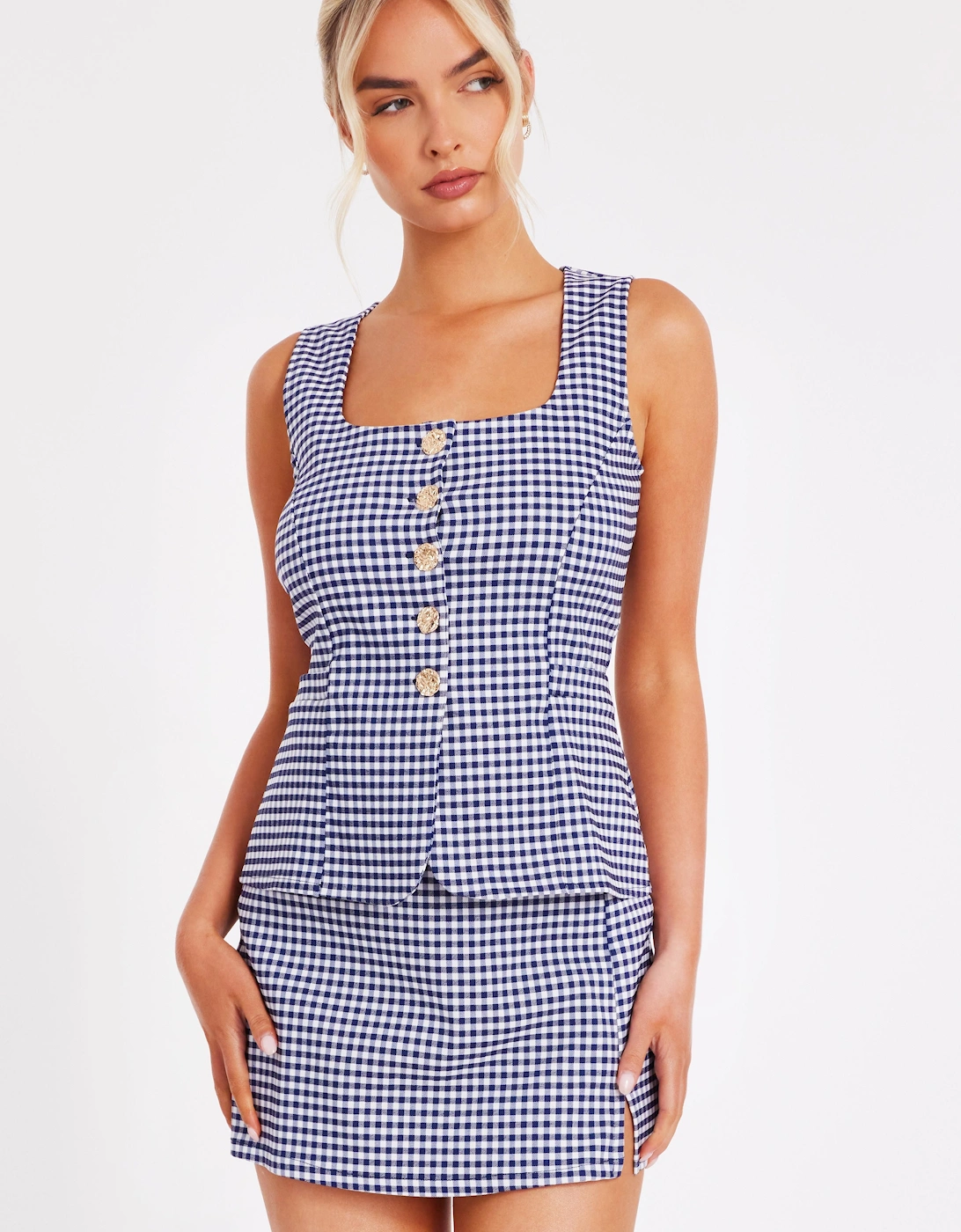 Navy Gingham Wrap Skort, 2 of 1