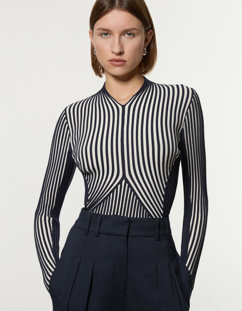Stripe Fitted Long Sleeve Knitted Top