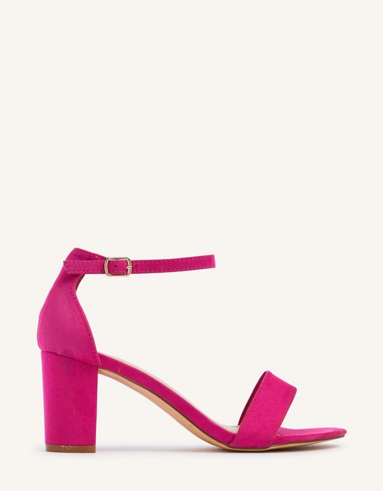 Frankie Hot Pink Faux Suede Barely There Closed Back Block Heeled Sandal