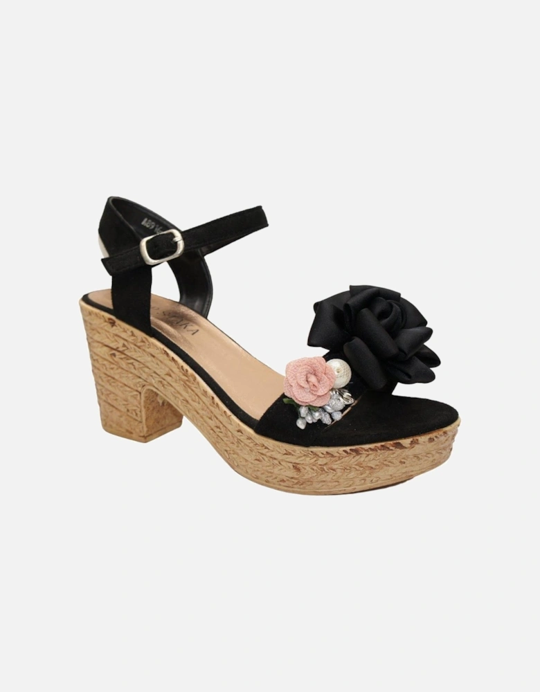 Floral and Pearl Espadrille Style Platform Wedge Party Sandals