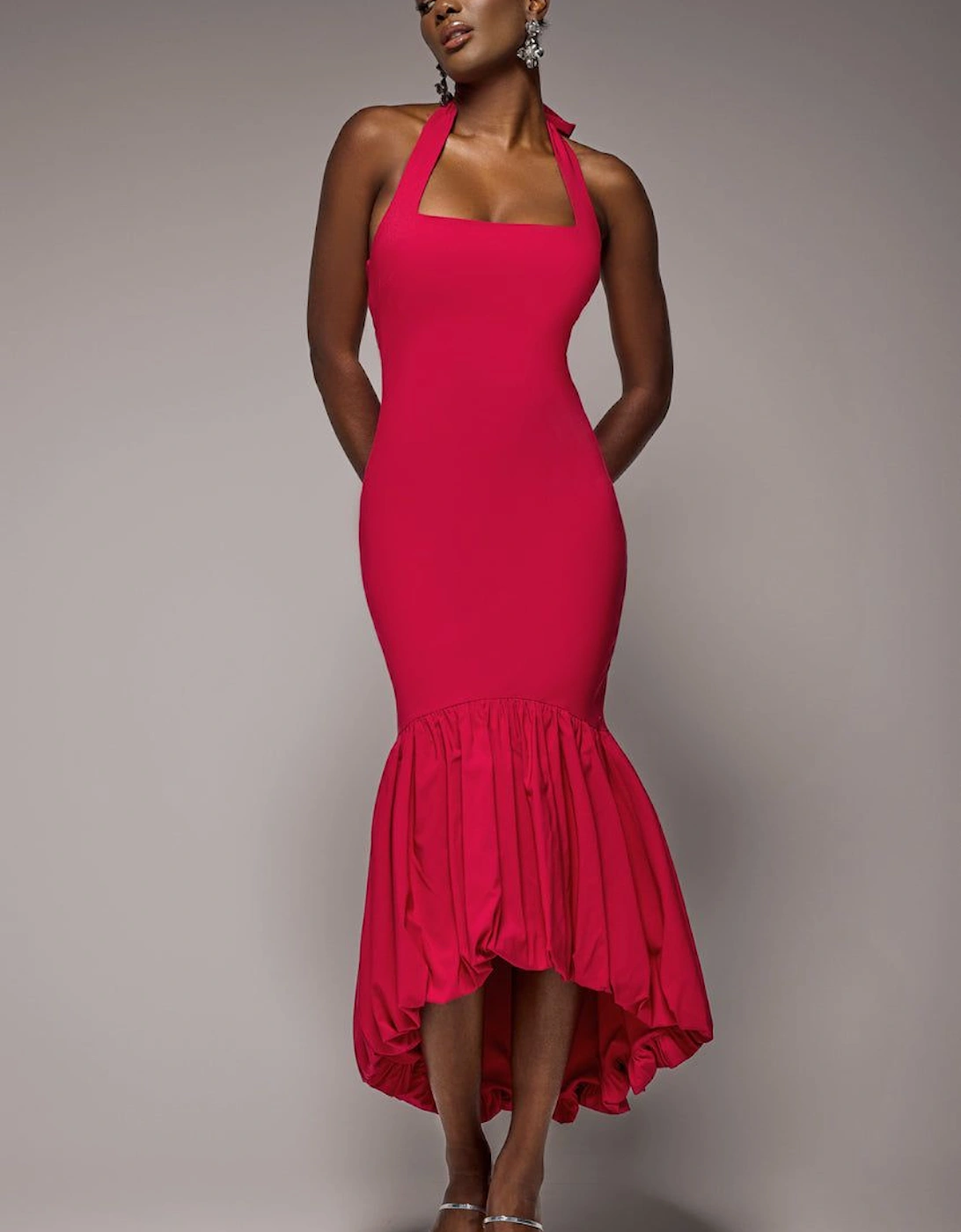 Halter Neck Puff Hem Mermaid Midaxi Dress, 2 of 1