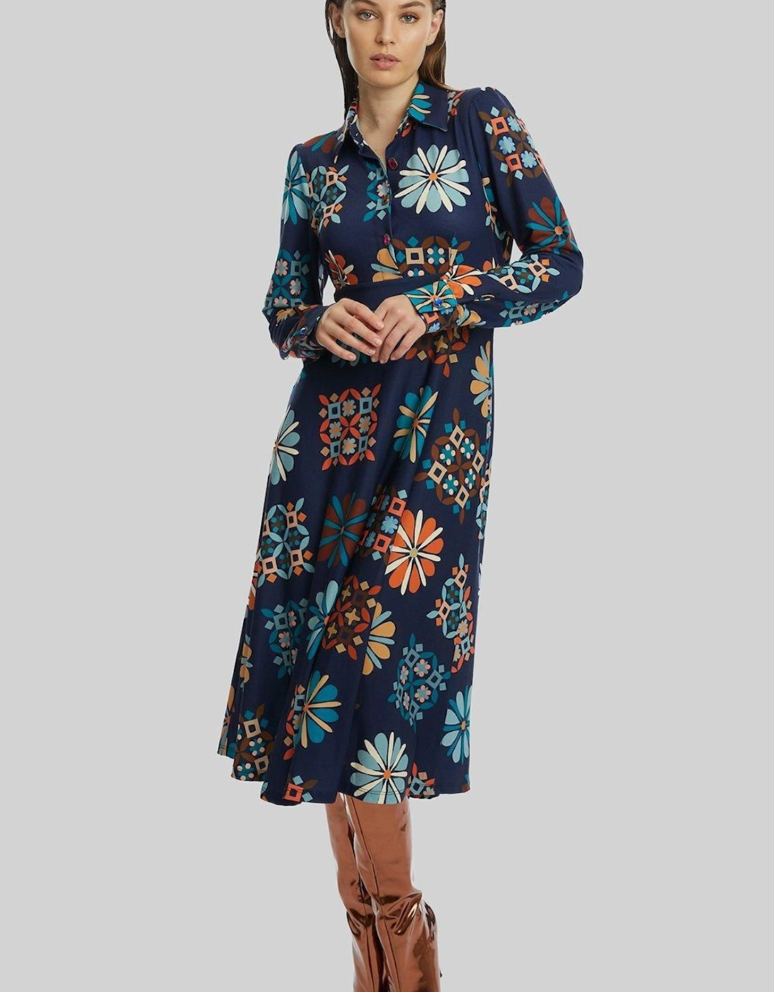 Jewelled Button Print Midi Dress, 2 of 1