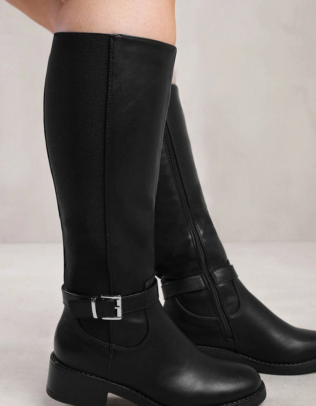 'Bode' Stretch Wide Calf Knee High Boots With Buckle Detail, 2 of 1