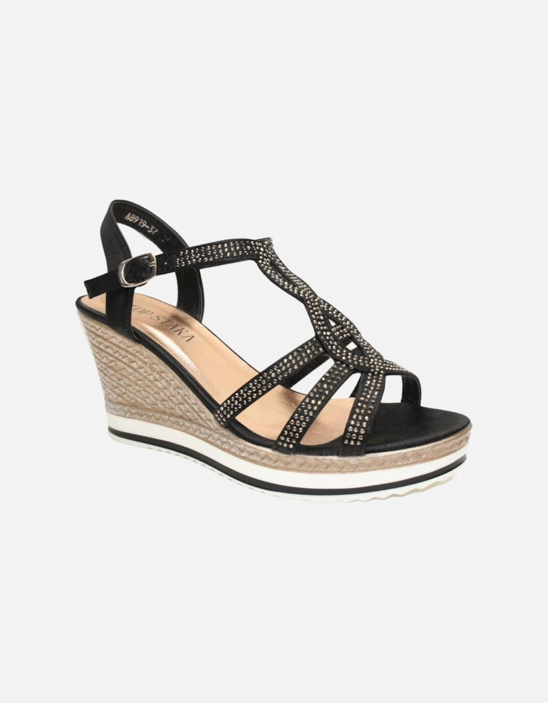 Crystal Sparkling Shine Espadrille Style Platform Wedge Sandals