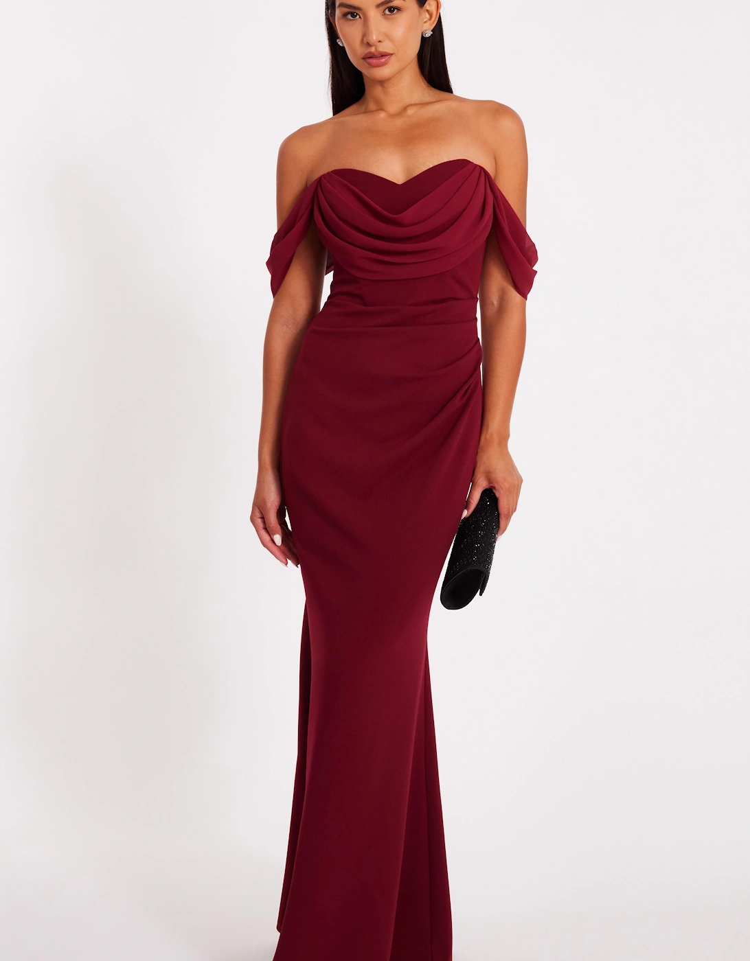 Wine Chiffon Bardot Maxi Dress, 2 of 1