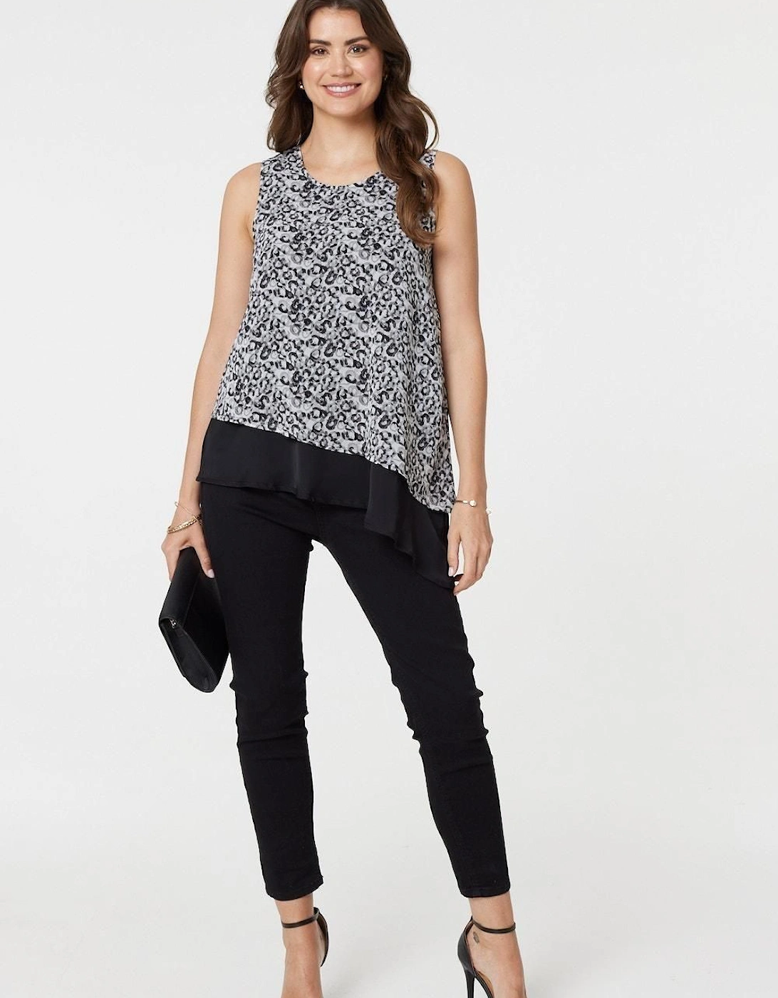 Printed Asymmetric Sleeveless Tunic Top, 2 of 1