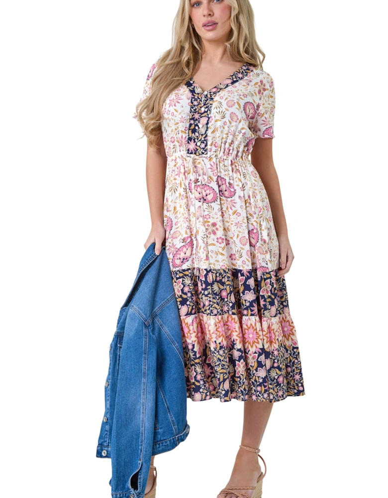 Petite Floral Border Print Midi Dress